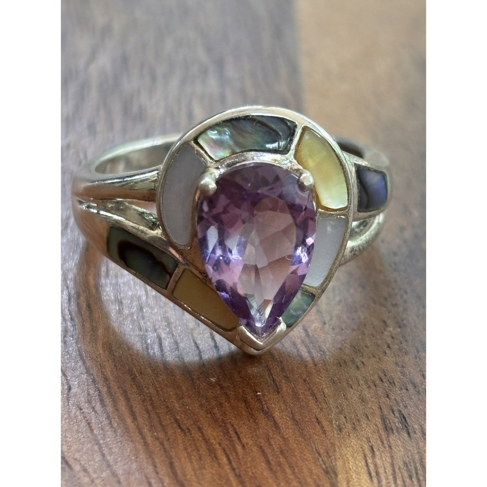 Whitney Kelly WK Sterling Silver Amethyst Abalone MOP Ring sz 9.75